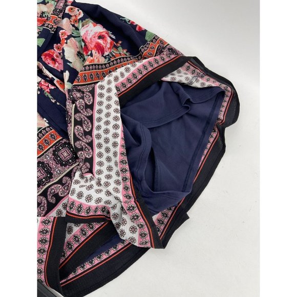 Women's Navy Blue Shorts Romper Paisley Roses Floral Lined w/ Belt Size Medium - Picture 7 of 9